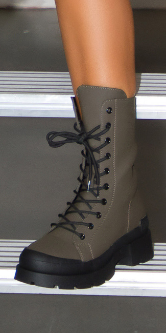 Trendy lace-up ancle boots Khaki